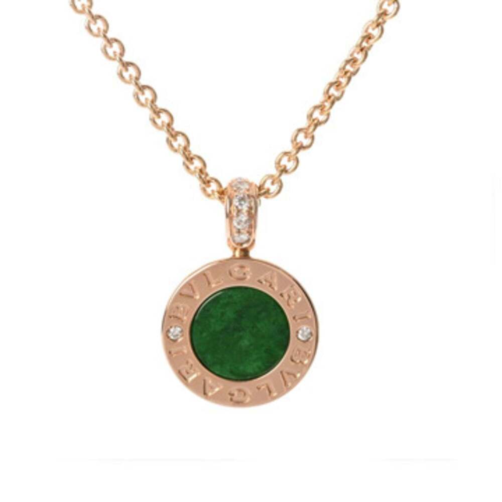 BVLGARI Bulgari Green Jade Pink Gold Hardware Women's 18K PG Necklace A Rank ...
